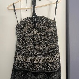 WHBM strapless chiffon top with tie around neck